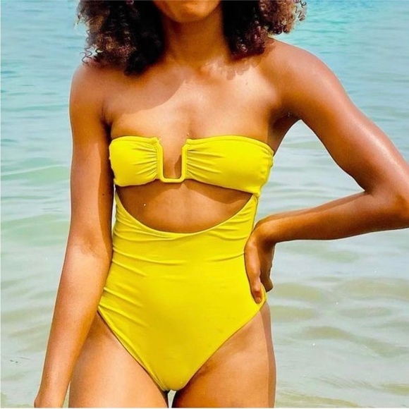 Zara Cut Out One piece swimsuit in Lime Green size S - Picture 1 of 16